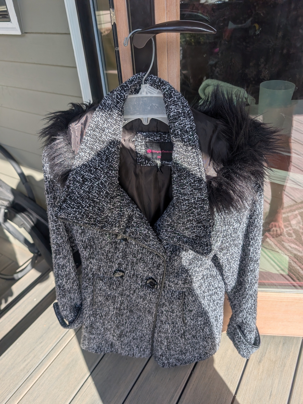 Black & White Tweed Faux-Fur Hooded Peacoat